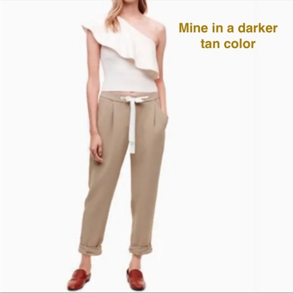 Aritzia Wilfred Allant Pants Silk Tan Neutral Tone Tapered Leg coastal grandma - Picture 1 of 3